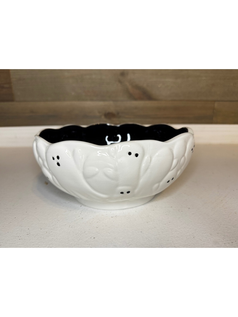 Ghost Halloween Ceramic Bowl - Black & White 7" Candy Dish